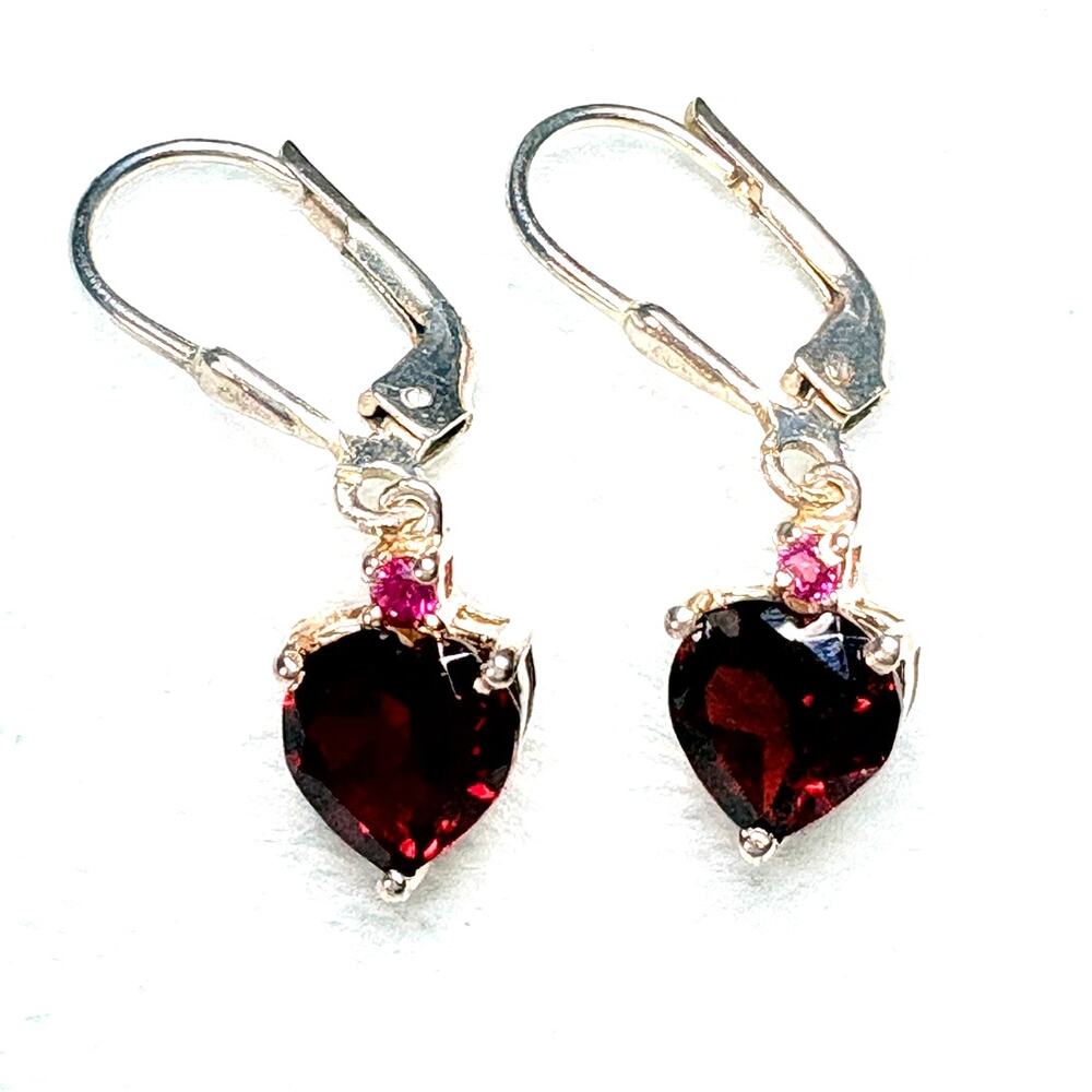 Sidney Thomas Silver (STS)- SS 925 Garnet Heart Earrings w/ Ruby Accents